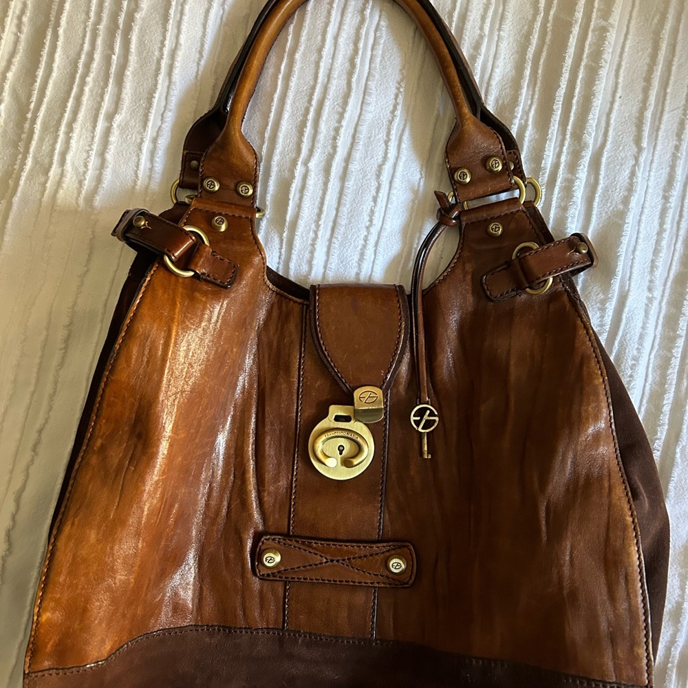 Francesco Biasia Brown Leather Shoulder Handbag